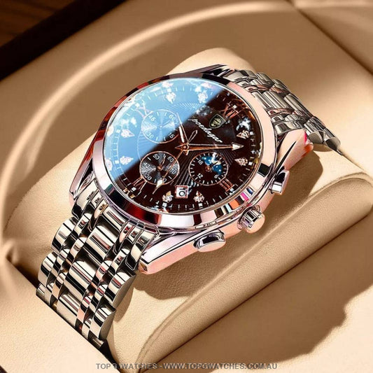 Poedagar Luxury Steel Sport Chronograph Quartz 820 Waterproof Luminous Wristwatch - Top G Watches