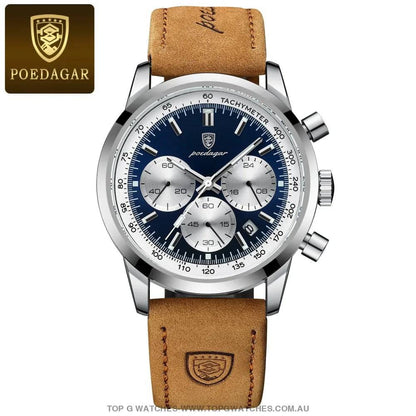 Poedagar Luxury Chronograph 3ATM Luminous Military Sport Leather Wristwatch - Top G Watches