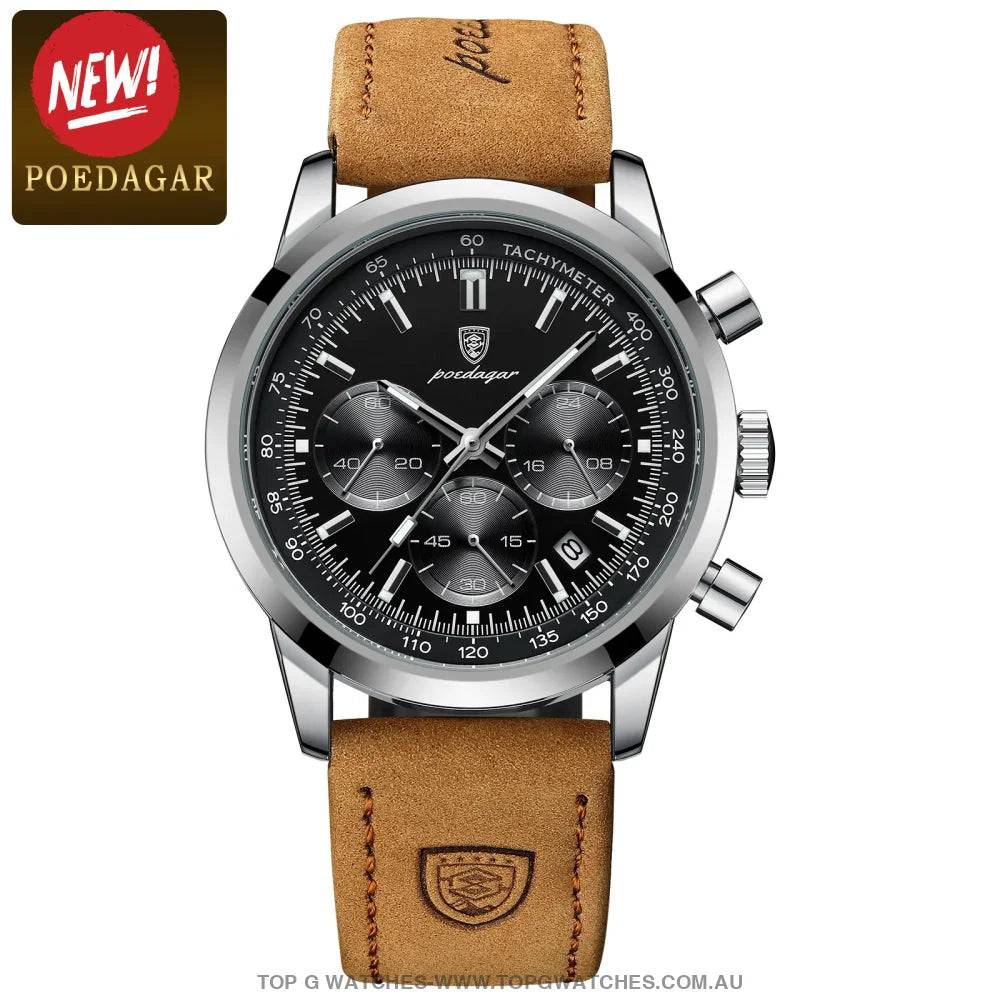 Poedagar Luxury Chronograph 3ATM Luminous Military Sport Leather Wristwatch - Top G Watches