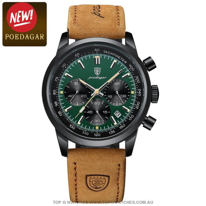 Poedagar Luxury Chronograph 3ATM Luminous Military Sport Leather Wristwatch - Top G Watches