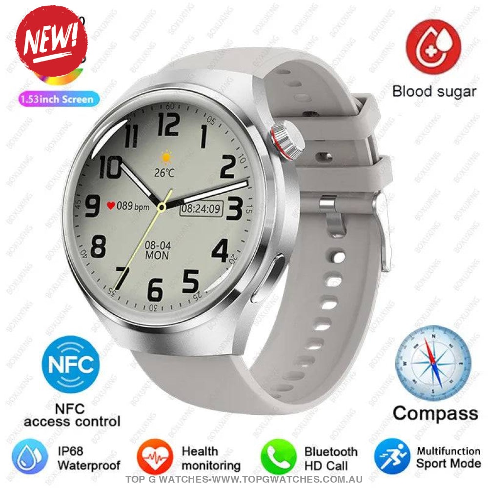 Pro GT4 Health GPS Sports Fitness Tracker Digital Companion - NFC Cardless Glucose Blood Sugar Analysis Bluetooth AMOLED Smartwatch - Top G Watches