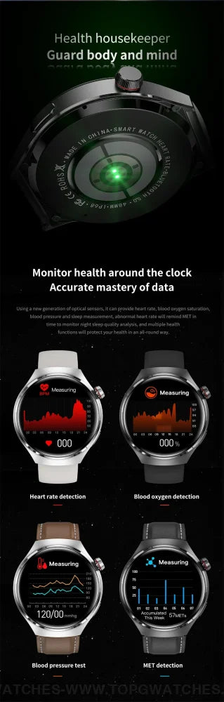 Pro GT4 Health GPS Sports Fitness Tracker Digital Companion - NFC Cardless Glucose Blood Sugar Analysis Bluetooth AMOLED Smartwatch - Top G Watches