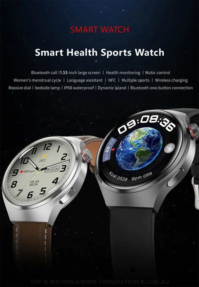 Pro GT4 Health GPS Sports Fitness Tracker Digital Companion - NFC Cardless Glucose Blood Sugar Analysis Bluetooth AMOLED Smartwatch - Top G Watches