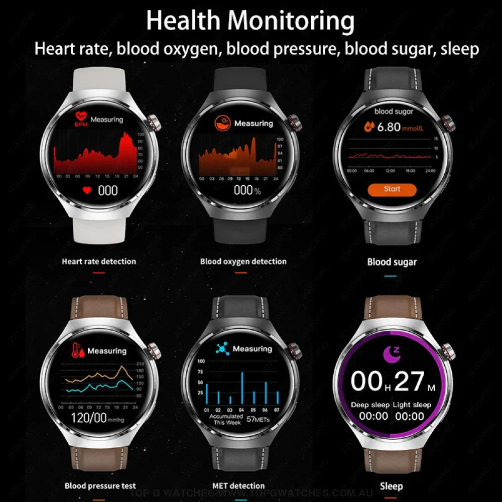 Pro GT4 Health GPS Sports Fitness Tracker Digital Companion - NFC Cardless Glucose Blood Sugar Analysis Bluetooth AMOLED Smartwatch - Top G Watches