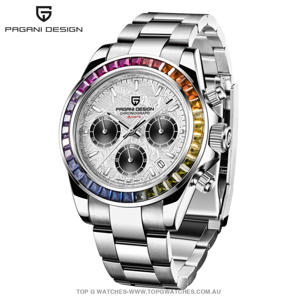 Rainbow Pagani Design Luxury Automatic Date Chronograph Japan Vk63 Sapphire Wristwatch White Tribal
