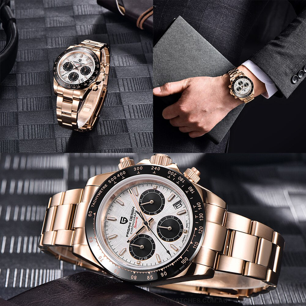 Rainbow Pagani Design Luxury Automatic Date Chronograph Japan Vk63 Sapphire Wristwatch Mens Watches