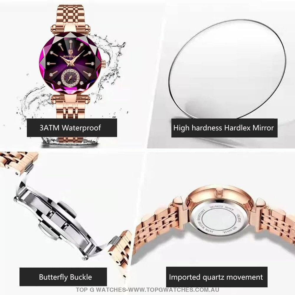 RoseGold Poedagar Amethyst Emerald Elegant Waterproof Diamond Ladies' Quartz Wristwatch - Top G Watches