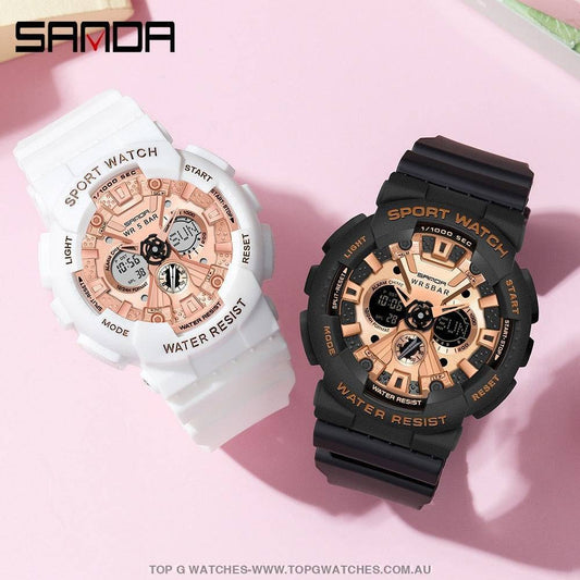 Sporty SANDA Dual Display 50M ATM Waterproof Wristwatch - Top G Watches