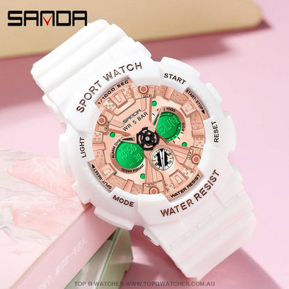 Sporty SANDA Dual Display 50M ATM Waterproof Wristwatch - Top G Watches