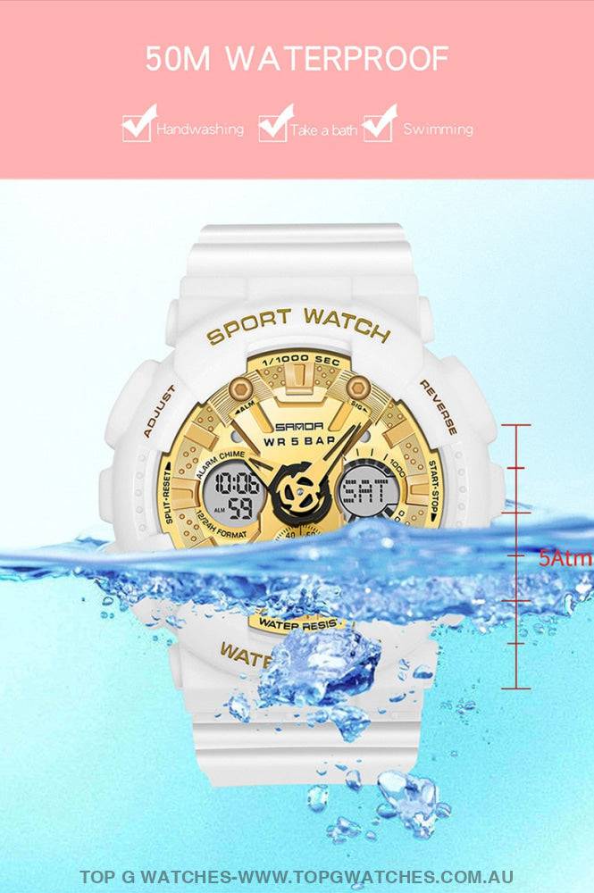 Sporty SANDA Dual Display 50M ATM Waterproof Wristwatch - Top G Watches