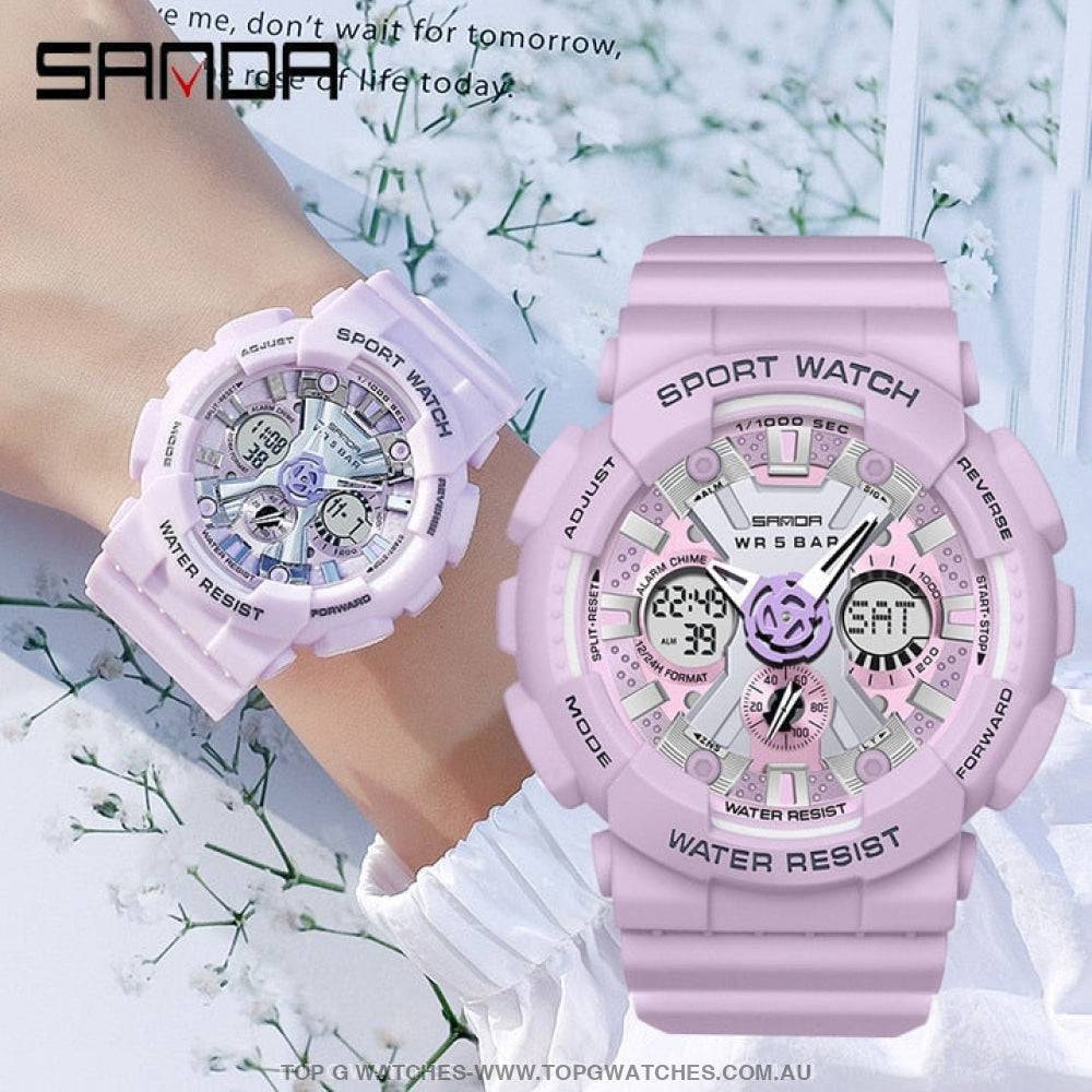 Sporty SANDA Dual Display 50M ATM Waterproof Wristwatch - Top G Watches