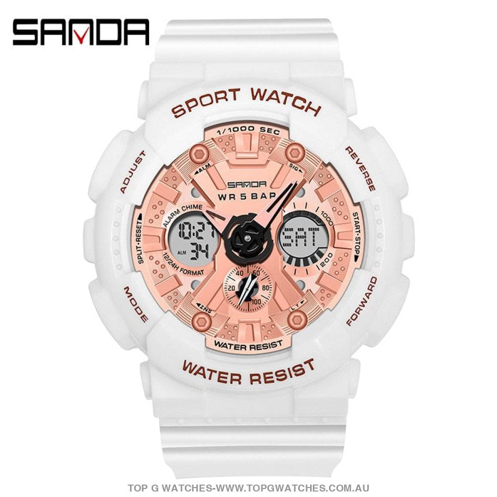 Sporty SANDA Dual Display 50M ATM Waterproof Wristwatch - Top G Watches