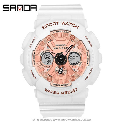 Sporty SANDA Dual Display 50M ATM Waterproof Wristwatch - Top G Watches