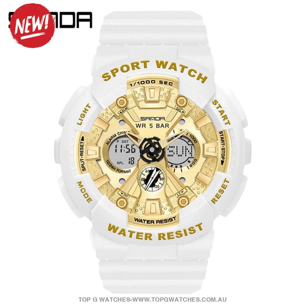 Sporty SANDA Dual Display 50M ATM Waterproof Wristwatch - Top G Watches