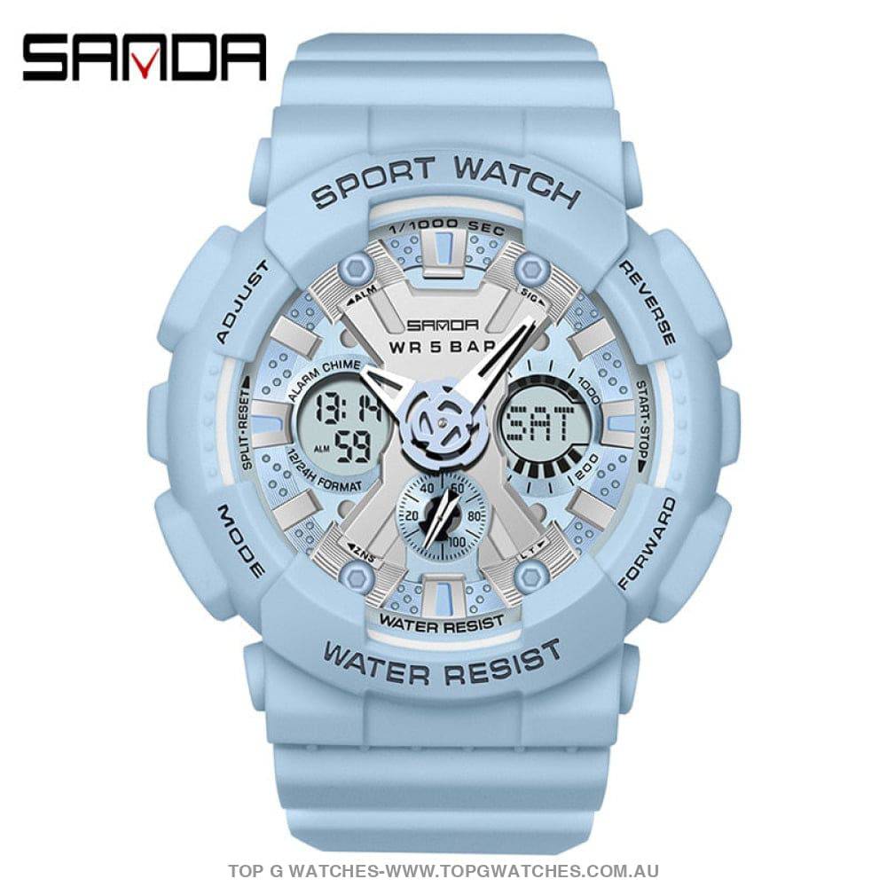 Sporty SANDA Dual Display 50M ATM Waterproof Wristwatch - Top G Watches