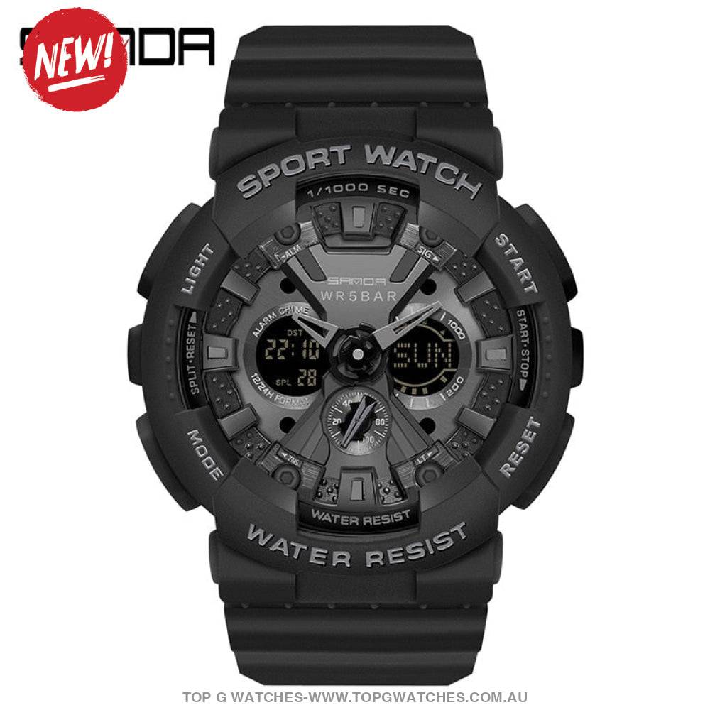 Sporty SANDA Dual Display 50M ATM Waterproof Wristwatch - Top G Watches