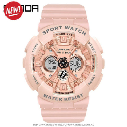 Sporty SANDA Dual Display 50M ATM Waterproof Wristwatch - Top G Watches