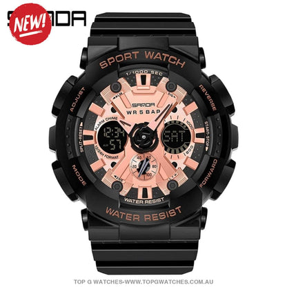 Sporty SANDA Dual Display 50M ATM Waterproof Wristwatch - Top G Watches