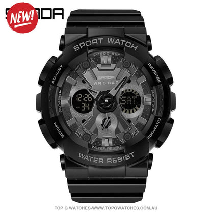 Sporty SANDA Dual Display 50M ATM Waterproof Wristwatch - Top G Watches