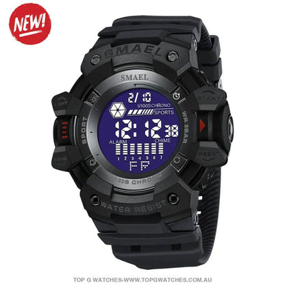 Military Digital SMAEL LED 50m Waterproof LED Stopwatch 8050 Sports Wristwatch - Top G Watches