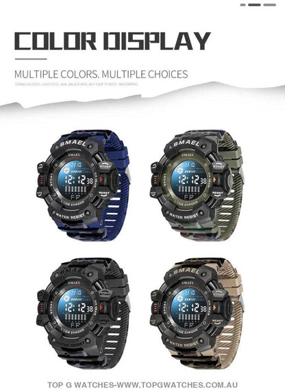 Military Digital SMAEL LED 50m Waterproof LED Stopwatch 8050 Sports Wristwatch - Top G Watches