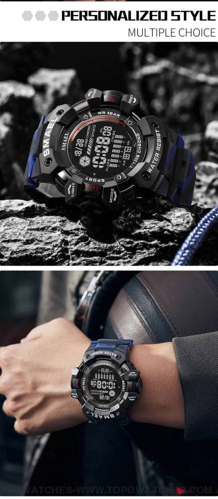 Military Digital SMAEL LED 50m Waterproof LED Stopwatch 8050 Sports Wristwatch - Top G Watches