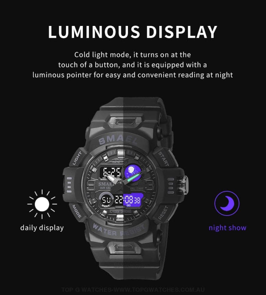 Smart SMAEL Sports Dual Display LED Digital-Analog Waterproof Watch - Top G Watches