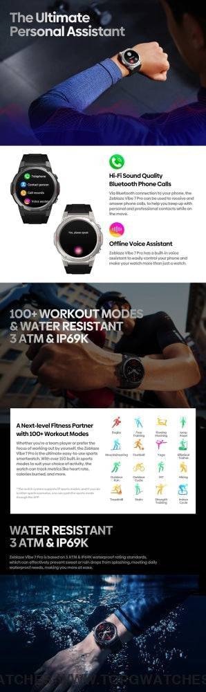 Smart Zeblaze VIBE 7 PRO AMOLED Display Bluetooth Phone Call Military Grade Toughness Smart Watch - Top G Watches