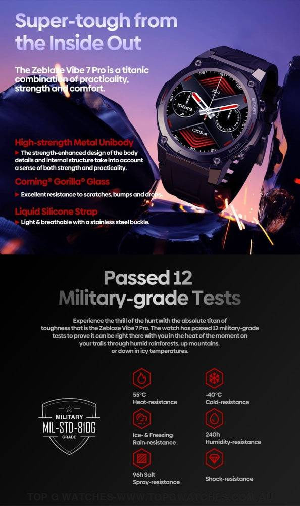 Smart Zeblaze VIBE 7 PRO AMOLED Display Bluetooth Phone Call Military Grade Toughness Smart Watch - Top G Watches