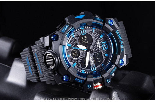 Sport Military Style Alarm Clock Stopwatch LED Digital Dual Time Display Waterproof Watch - Top G Watches