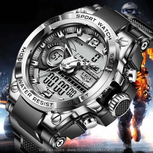 Sports Lige Digital Men's Military Watch 50m Waterproof LED Quartz Watch - Top G Watches