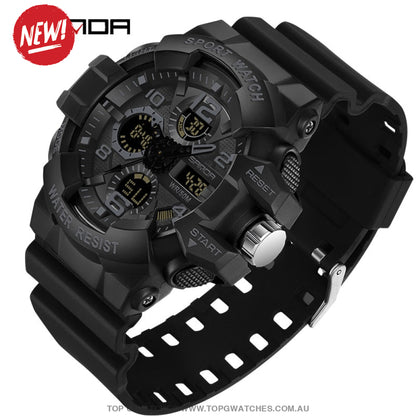 Sanda G-Style Shock Sports Military Waterproof Electronic Wristwatch All Black Mens Watches
