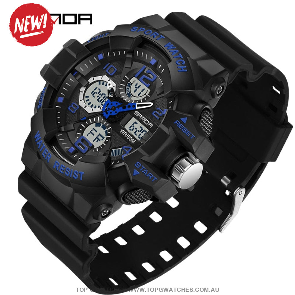 Sanda G-Style Shock Sports Military Waterproof Electronic Wristwatch Black Blue Mens Watches