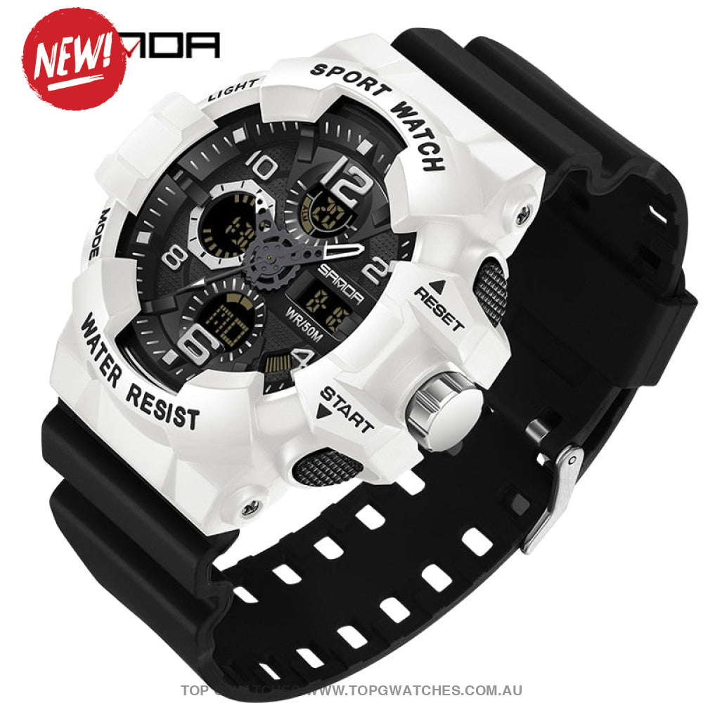 Sanda G-Style Shock Sports Military Waterproof Electronic Wristwatch Black/White Mens Watches