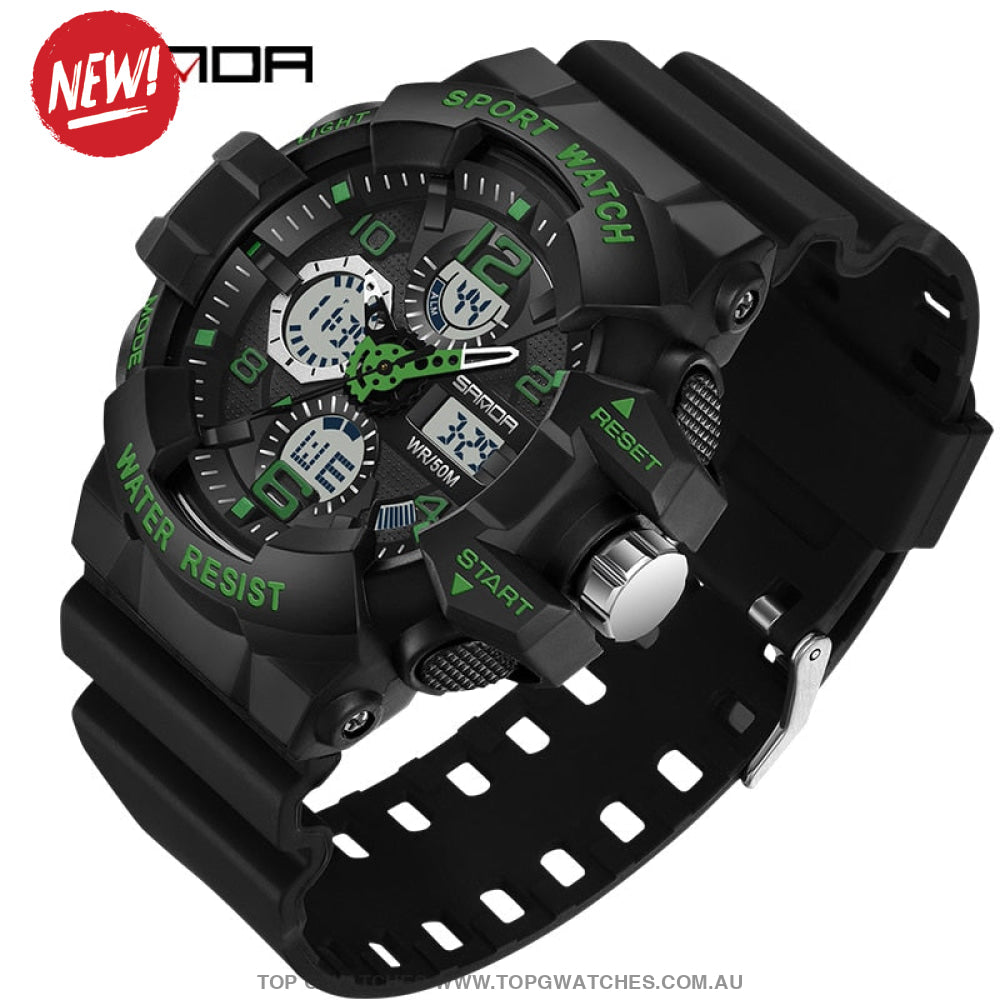 Sanda G-Style Shock Sports Military Waterproof Electronic Wristwatch Dark Green Mens Watches