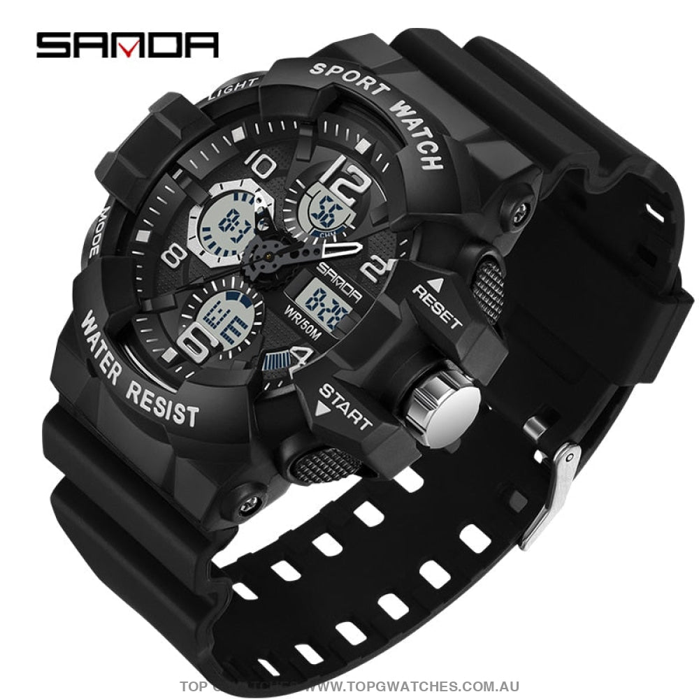 Sanda G-Style Shock Sports Military Waterproof Electronic Wristwatch Black/Silver Mens Watches