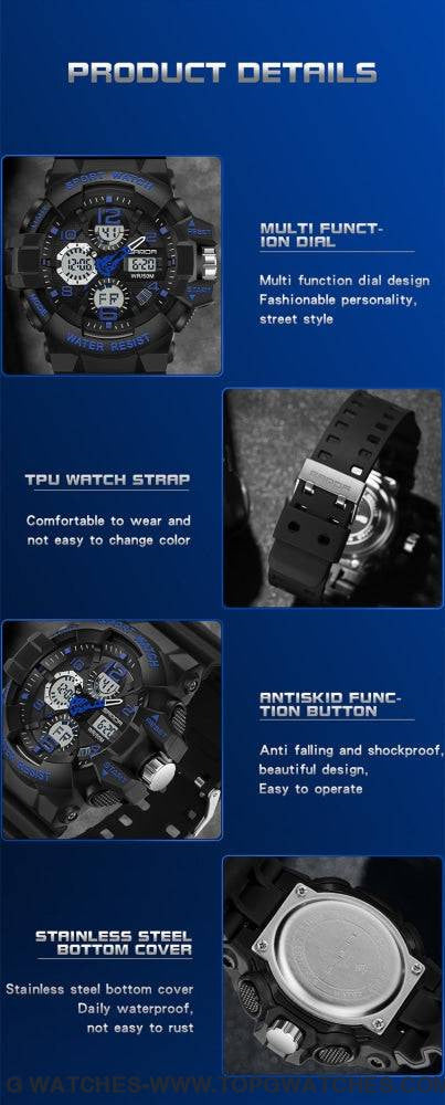 Sports Sanda G-Style Shock Military Waterproof Electronic Wristwatch - Top G Watches