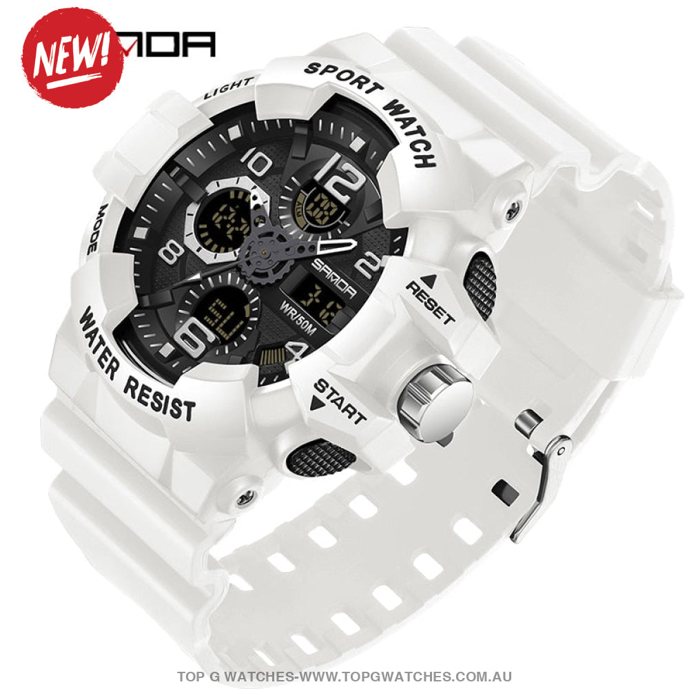 Sanda G-Style Shock Sports Military Waterproof Electronic Wristwatch White Mens Watches