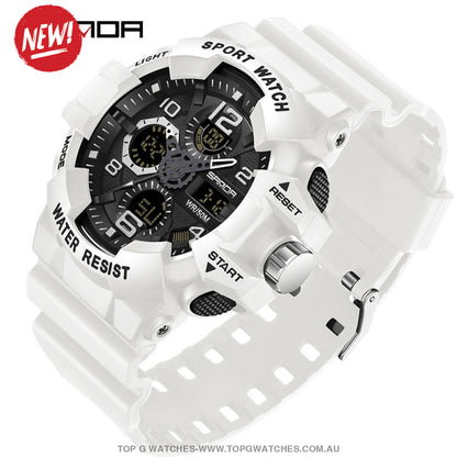 Sanda G-Style Shock Sports Military Waterproof Electronic Wristwatch White Mens Watches