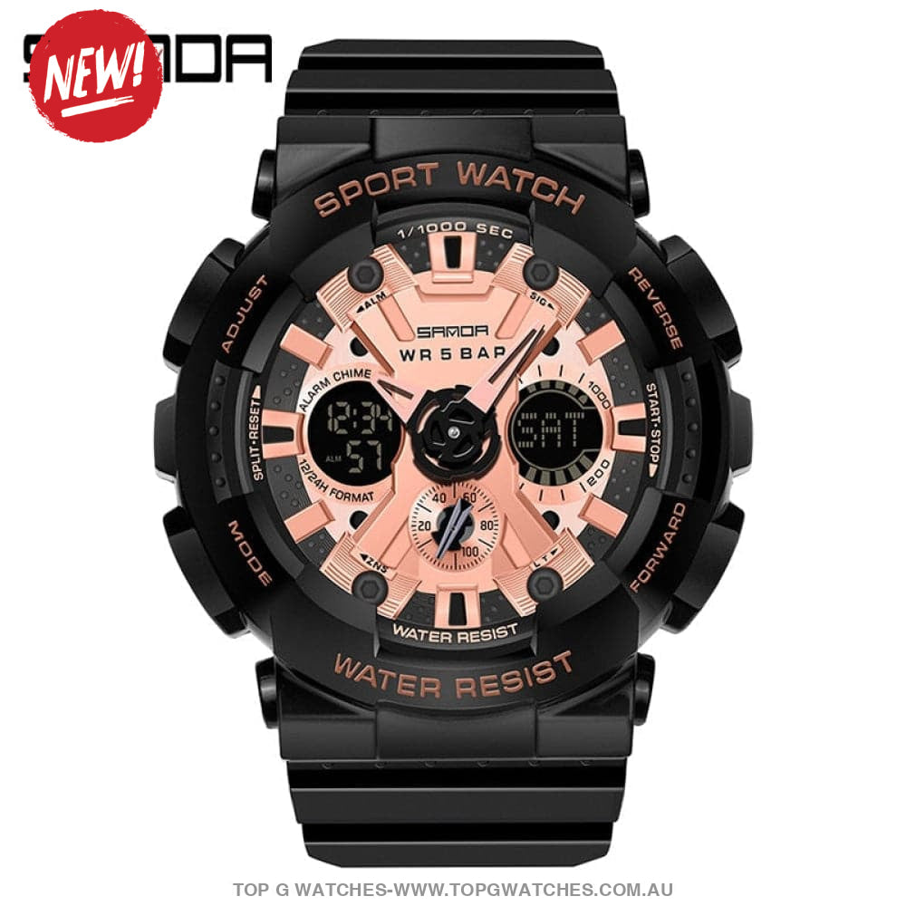 Sporty SANDA Dual Display 50M ATM Waterproof Wristwatch - Top G Watches