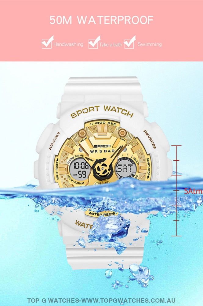 Sporty SANDA Dual Display 50M Waterproof Men & Women's Wrist Watch - Top G Watches