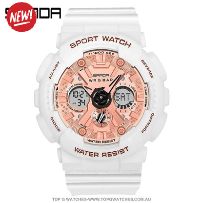 Sporty SANDA Dual Display 50M ATM Waterproof Wristwatch - Top G Watches