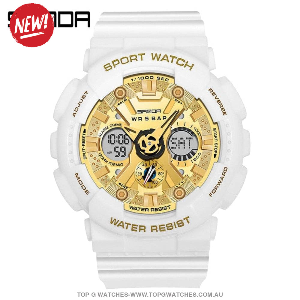 Sporty SANDA Dual Display 50M ATM Waterproof Wristwatch - Top G Watches