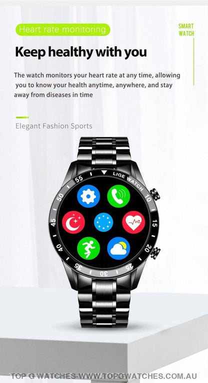 Steel-belt Lige Smart Touch Screen Bluetooth Waterproof Sport Fitness Companion Watch - Top G Watches