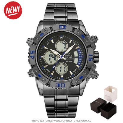 Steel Stryve Luxury Military Quartz Digital Led Waterproof Sports Watch - Top G Watches
