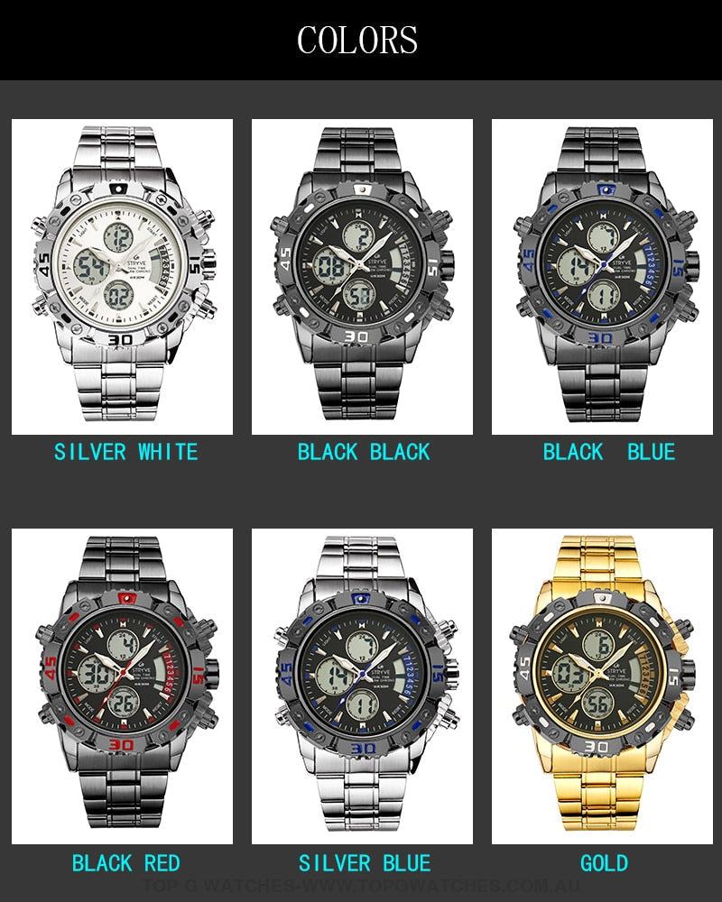 Stainless-Steel Stryve Luxury Trending  Military Quartz Digital Led Waterproof Sports Fashion Watch - Top G Watches