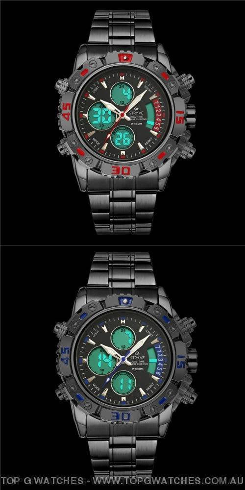 Steel Stryve Luxury Military Quartz Digital Led Waterproof Sports Watch - Top G Watches