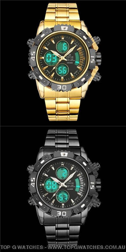 Steel Stryve Luxury Military Quartz Digital Led Waterproof Sports Watch - Top G Watches