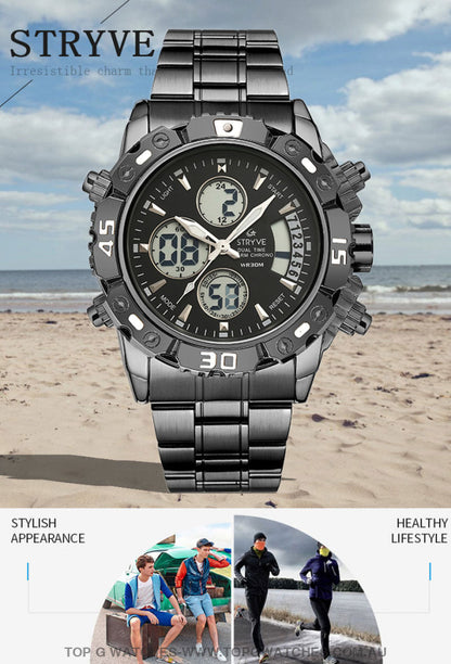 Stainless-Steel Stryve Luxury Trending  Military Quartz Digital Led Waterproof Sports Fashion Watch - Top G Watches