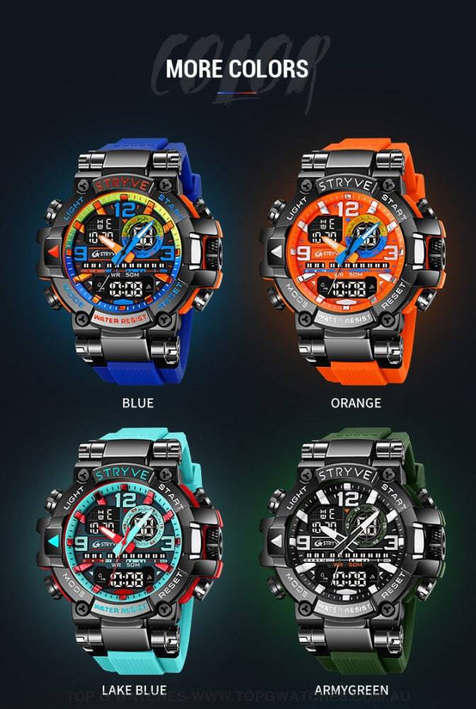 New Sports Model Luxury Stryve Digital-Analog Dual Waterproof Sports Watch - Top G Watches